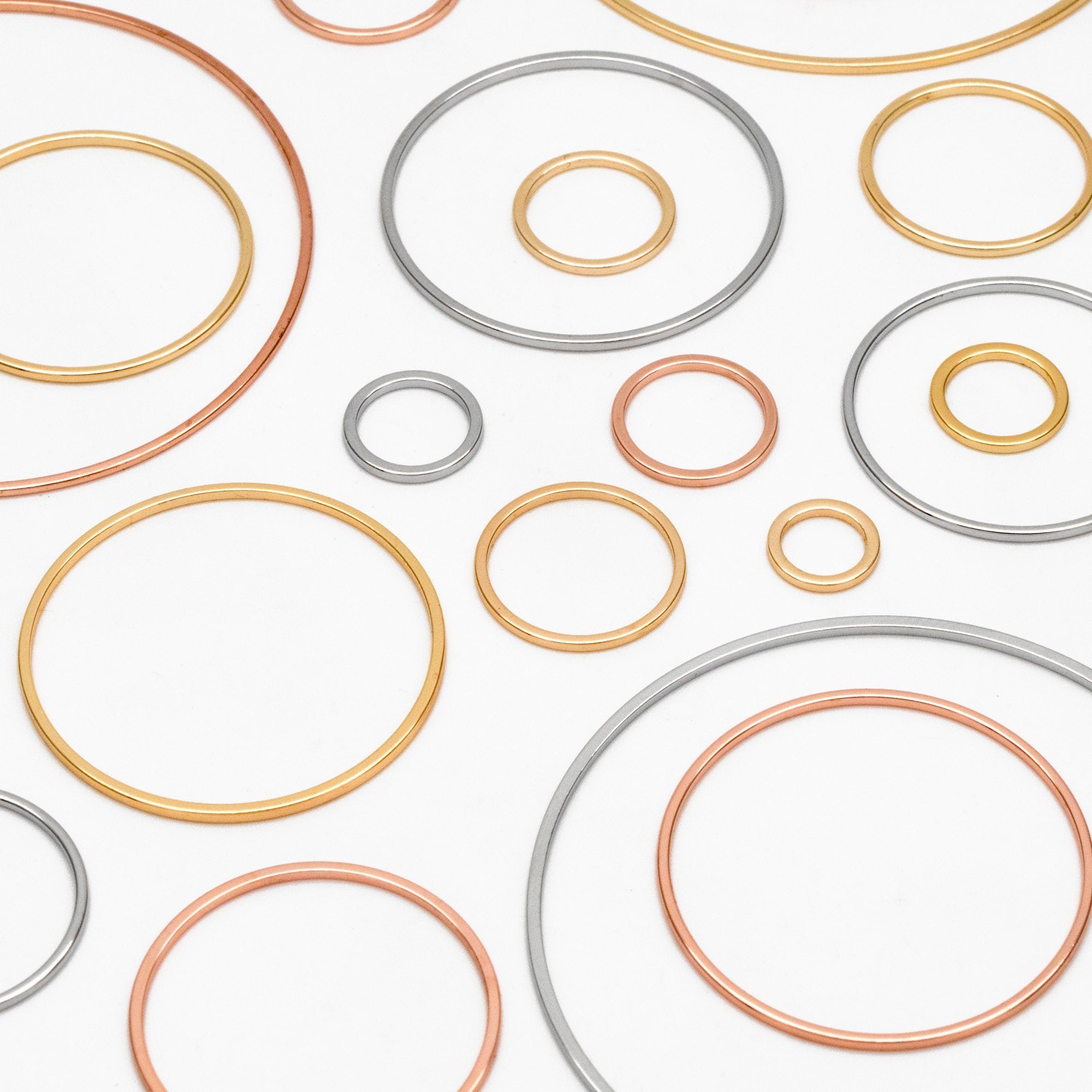 10pcs Gold/ Silver/ Rose Gold Circle Link Charms 10/ 12/ 18/ 20/ 25/ 30/ 35/50mm, Ring Loops, Geometric Hoop Circle Pendants (GB-232)